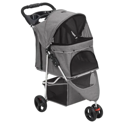 Cochecito Para Perros Plegable Tela Oxford Gris 80x46x98 cm