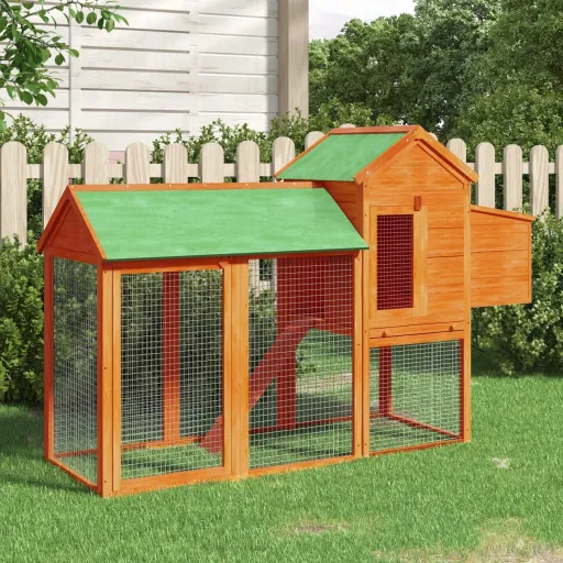 Gallinero Madera Maciza de Pino Marrón 193x65x117 cm