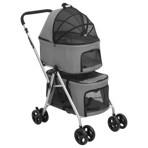 Cochecito Doble de Perros Plegable Tela Oxford Gris 83x48x97cm