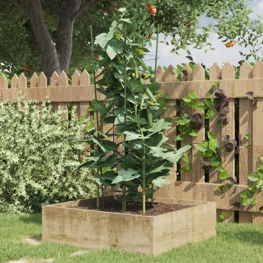 Soportes Plantas Jardín Con 3 Anillas 5 Uds Acero Verde 75 cm