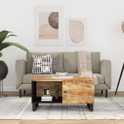 Mesa de Centro Madera Maciza Mango y Contrachapada 80x50x40 cm