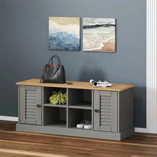 Banco Zapatero VIGO Madera Maciza de Pino Gris 106x35x45 cm