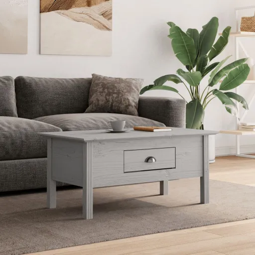 Mesa de Centro BODO Madera Maciza de Pino Gris 100x55x46 cm