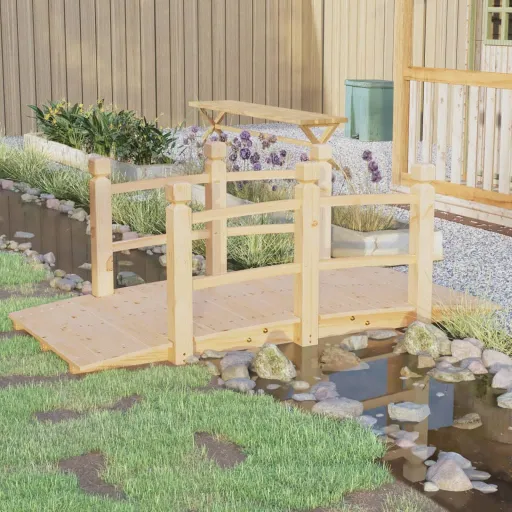 Puente de Jardín Con Barandillas Madera de Abeto 150x67x56cm