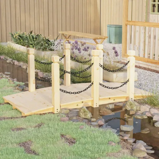 Puente de Jardín Con Cadenas Madera Maciza Abeto 150x67x56cm