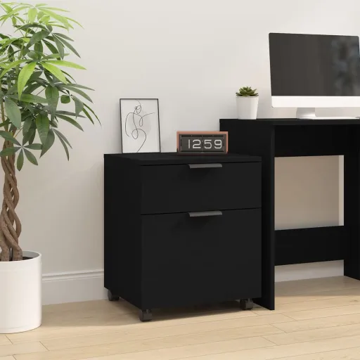 Archivador Con Ruedas Madera Contrachapada Negro 45x38x54 cm