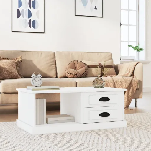 Mesa de Centro Madera Contrachapada Blanco 90x50x35 cm
