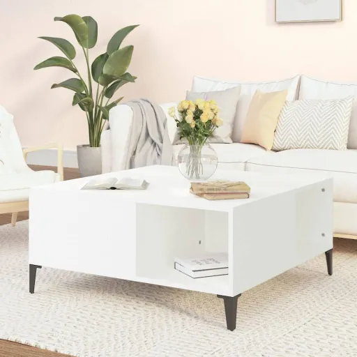 Mesa de Centro Madera Contrachapada Blanco 80x80x36,5 cm