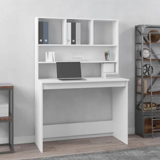 Escritorio Estantes Madera Contrachapada Blanco 102x45x148 cm
