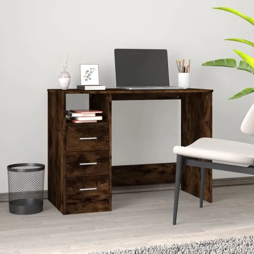 Escritorio Con Cajones Contrachapada Roble Ahumado 102x50x76 cm