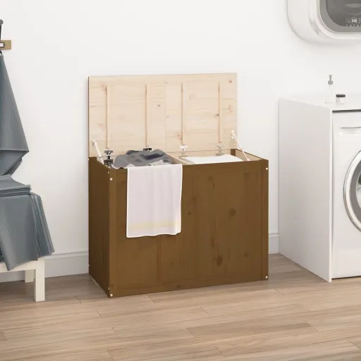 Baúl Para Colada Madera Maciza Pino Marrón Miel 88,5x44x66 cm