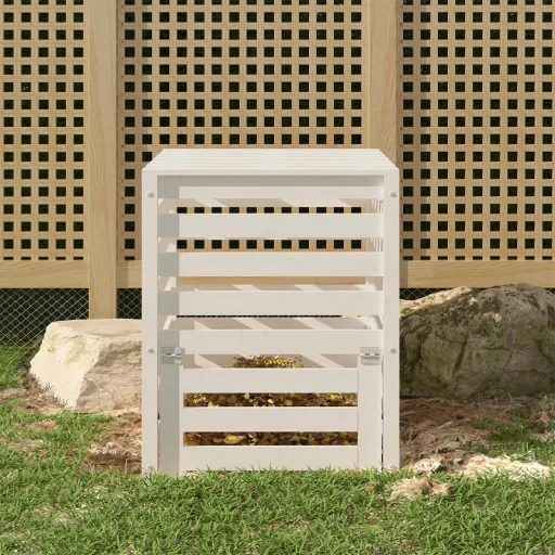 Compostador de Madera Maciza de Pino Blanco 63,5x63,5x77,5 cm