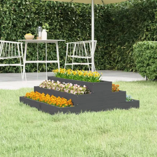 Jardinera de Madera Maciza de Pino Gris 80x80x27 cm