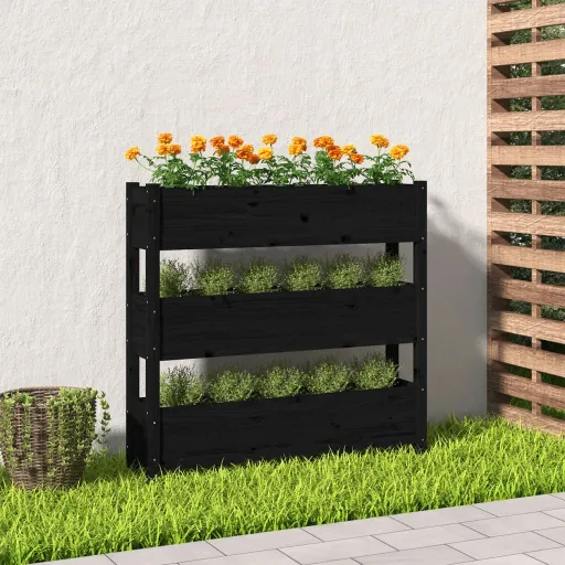 Jardinera de Madera Maciza de Pino Negro 112x25x104,5 cm