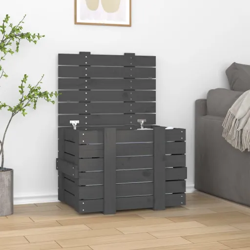 Caja de Almacenaje Madera Maciza de Pino Gris 58x40,5x42 cm