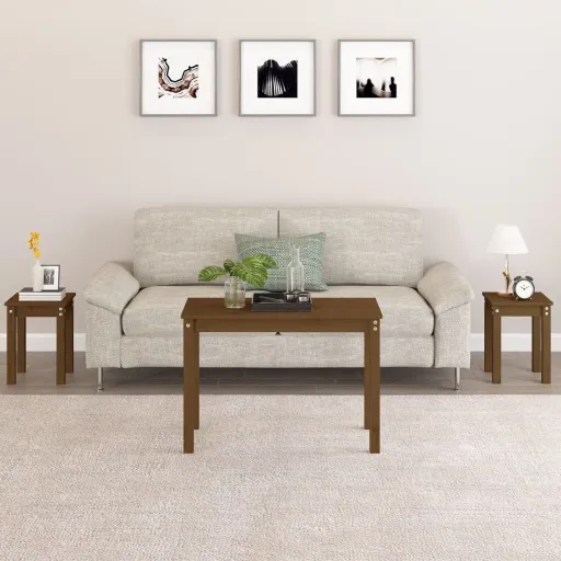 Mesas Apilables 3 Piezas Madera Maciza de Pino Marrón Miel
