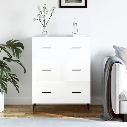 Aparador de Madera Contrachapada Blanco Brillante 69,5x34x90 cm