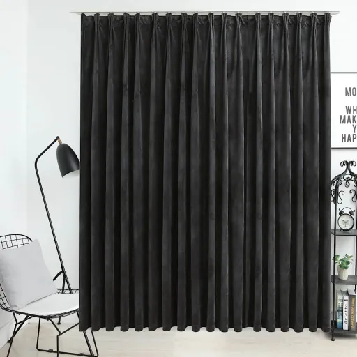 Cortina Opaca Con Ganchos Terciopelo Gris Antracita 290x245 cm