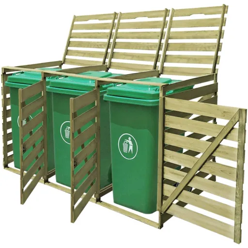 Cobertizo Triple de Contenedor de Basura Madera Impregnada 240L
