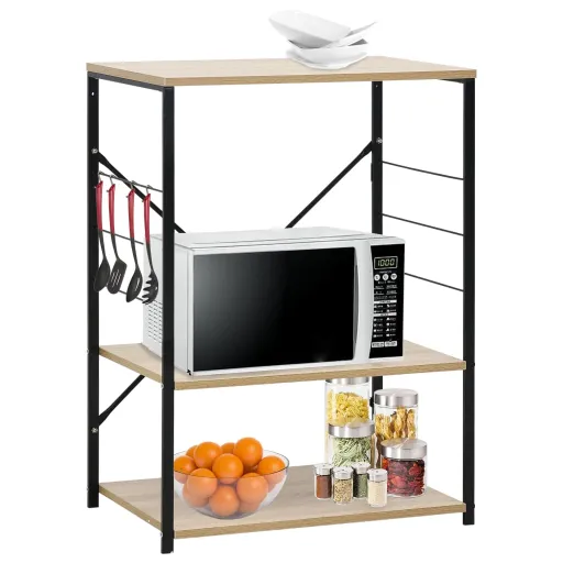 Armario Microondas Madera Ingeniería Negro Roble 60x39,6x79,5cm