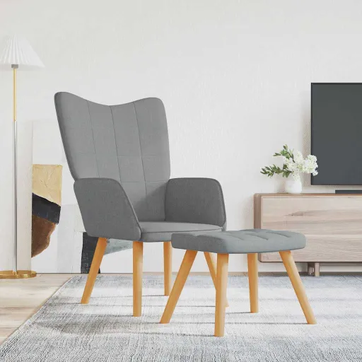 Sillón de Relax Con Taburete Tela Gris Claro