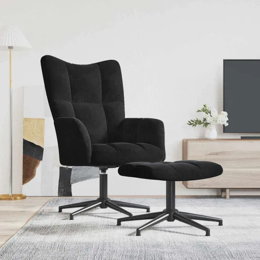 Sillón de Relax Con Taburete Terciopelo Negro