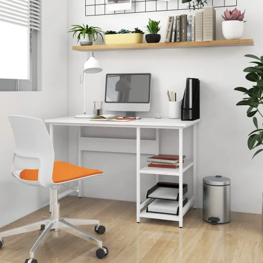 Escritorio Para Ordenador de MDF y Metal Blanco 105x50x72 cm