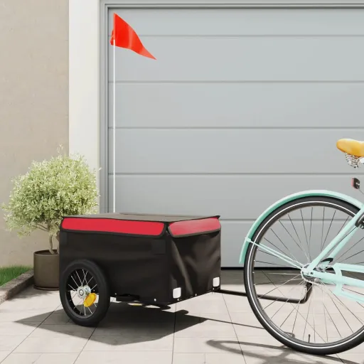 Remolque Para Bicicleta Hierro Negro y Rojo 30 kg