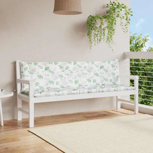 Cojines Banco Jardín 2 Uds Tela Estampado de Hojas 200x50x7 cm
