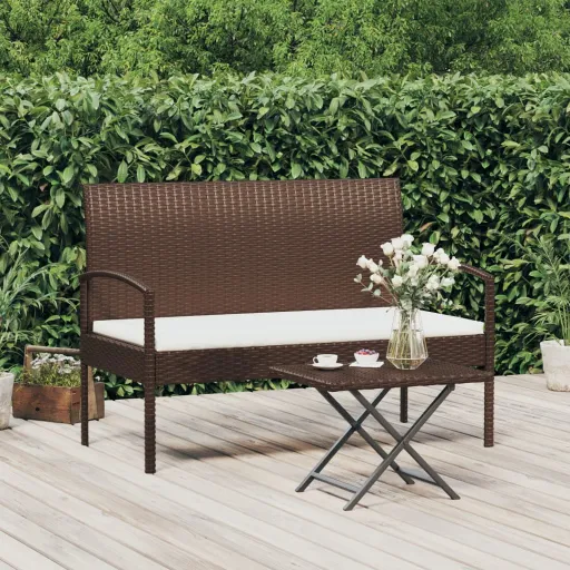 Banco de Jardín Con Cojín Ratán Sintético Marrón 105 cm