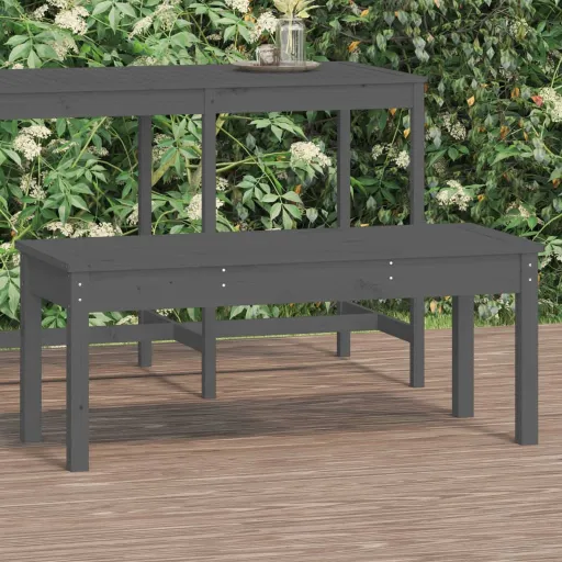 Banco de Jardín Madera Maciza de Pino Gris 109x44x45 cm