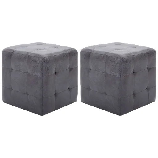 Puf 2 Unidades Piel de Ante Artificial Gris 30x30x30 cm
