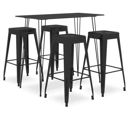 Mesa Alta y Taburetes de Bar 5 Piezas Negro