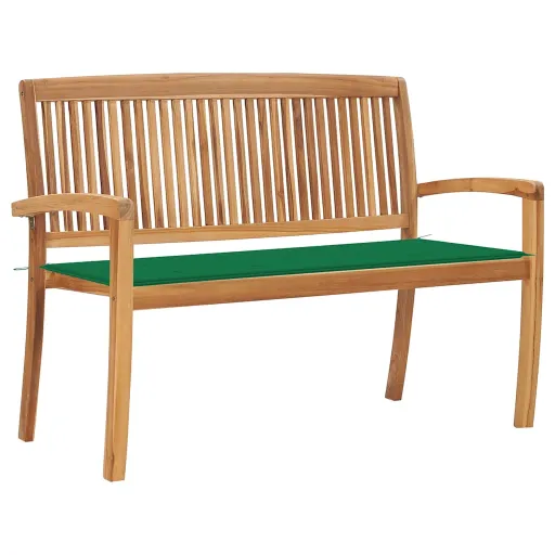 Banco de Jardín Apilable y Cojín Madera Maciza de Teca 128,5 cm