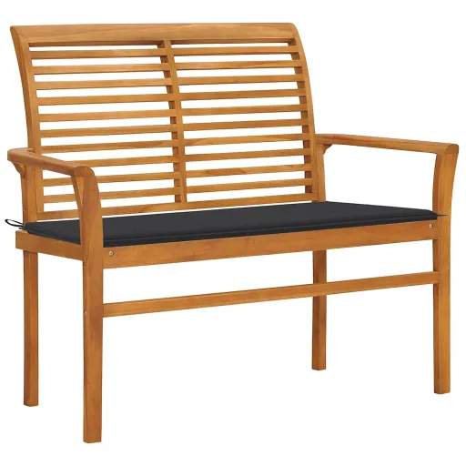 Banco de Jardín Madera Maciza Teca Con Cojín Antracita 112 cm