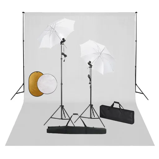 Kit Estudio Fotográfico Lámparas Sombrillas Fondo y Reflector