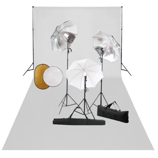 Kit Estudio Fotográfico Lámparas, Sombrillas, Fondo y Reflector