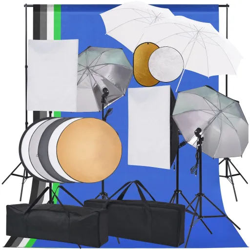 Kit Estudio Fotográfico Softbox, Sombrillas, Fondo y Reflector