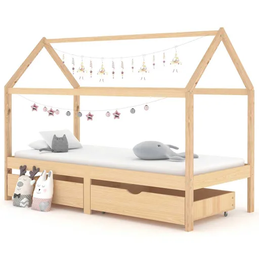 Estructura de Cama Infantil Con Cajones Madera de Pino 90x200cm