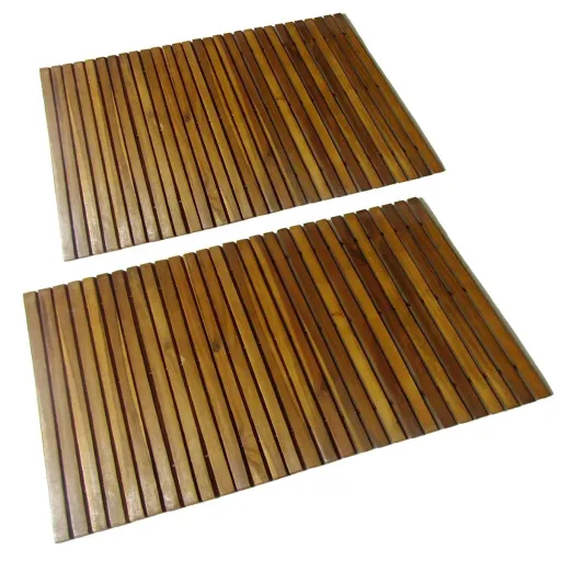 Set 2 Alfombras de Acacia Para el Baño, 80 x 50 cm