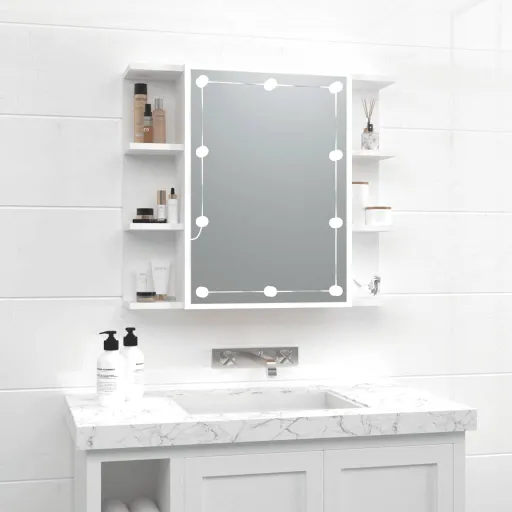 Mueble Con Espejo y Luces LED Blanco 70x16,5x60 cm