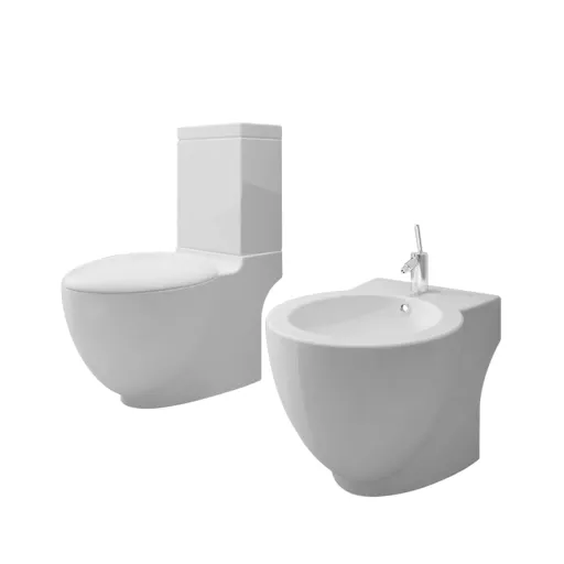 Juego de Váter WC y Bidé de Cerámica Blanco