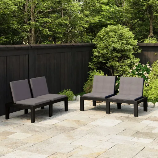 Bancos de Jardín Con Cojines 2 Unidades Plástico Gris