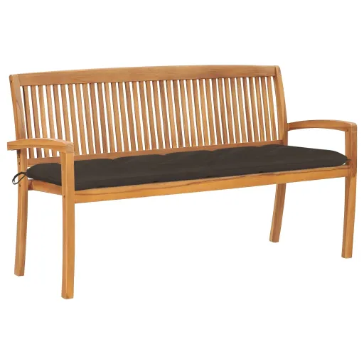 Banco de Jardín Apilable Con Cojín Madera Maciza de Teca 159 cm