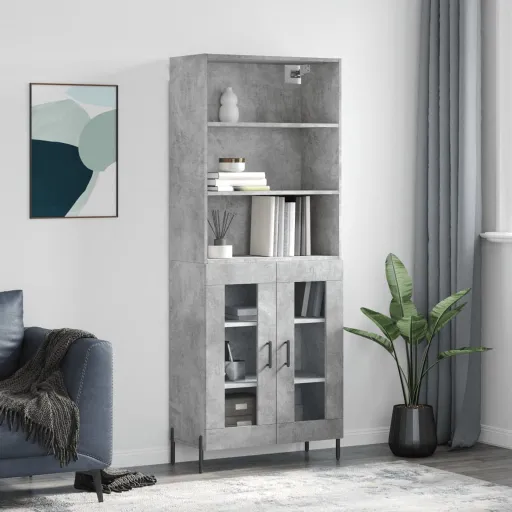 Aparador Alto Madera Contrachapada Gris Hormigón 69,5x34x180 cm