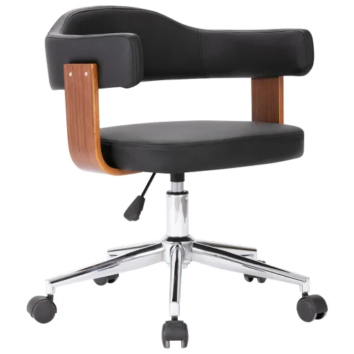 Silla de Oficina Giratoria Madera Curvada Cuero Sintético Negro