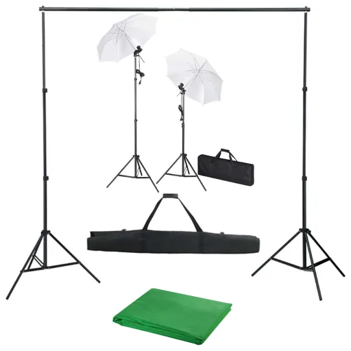 Kit Estudio Fotográfico Con Telón de Fondo, Lámparas y Paraguas