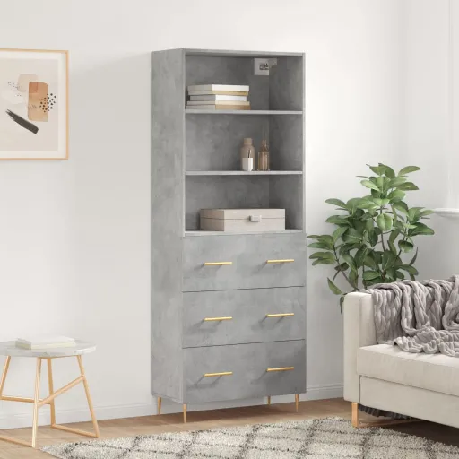 Aparador Alto Madera Contrachapada Gris Hormigón 69,5x34x180 cm