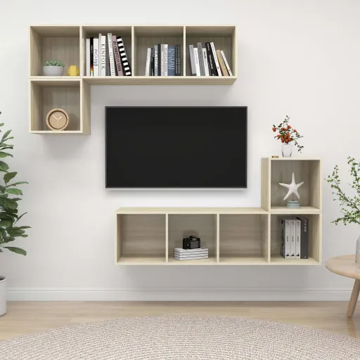 Juego de Muebles de Salón 4 Pzas Madera Ingeniería Roble Sonoma