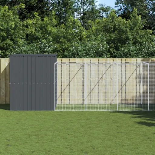 Caseta Perros Con Corral Acero Galvanizado Gris 214x1069x181 cm